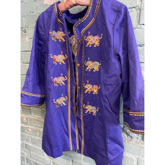 Bob Mackie Jacket XL Coat Wearable Art Purple Embroidered Elephants Vintage - Picture 3 of 12